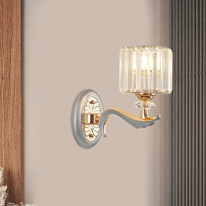 Lisslune | Modernist 1/2-head wall lighting gold cylinder wall lamp with clear crystal shade