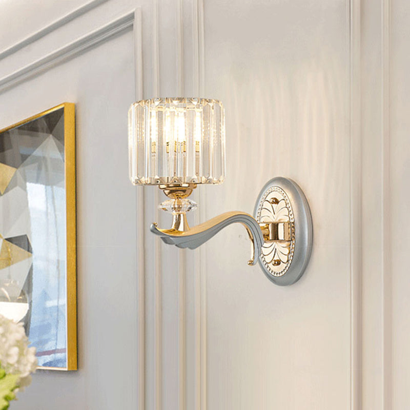 Lisslune | Modernist 1/2-head wall lighting gold cylinder wall lamp with clear crystal shade