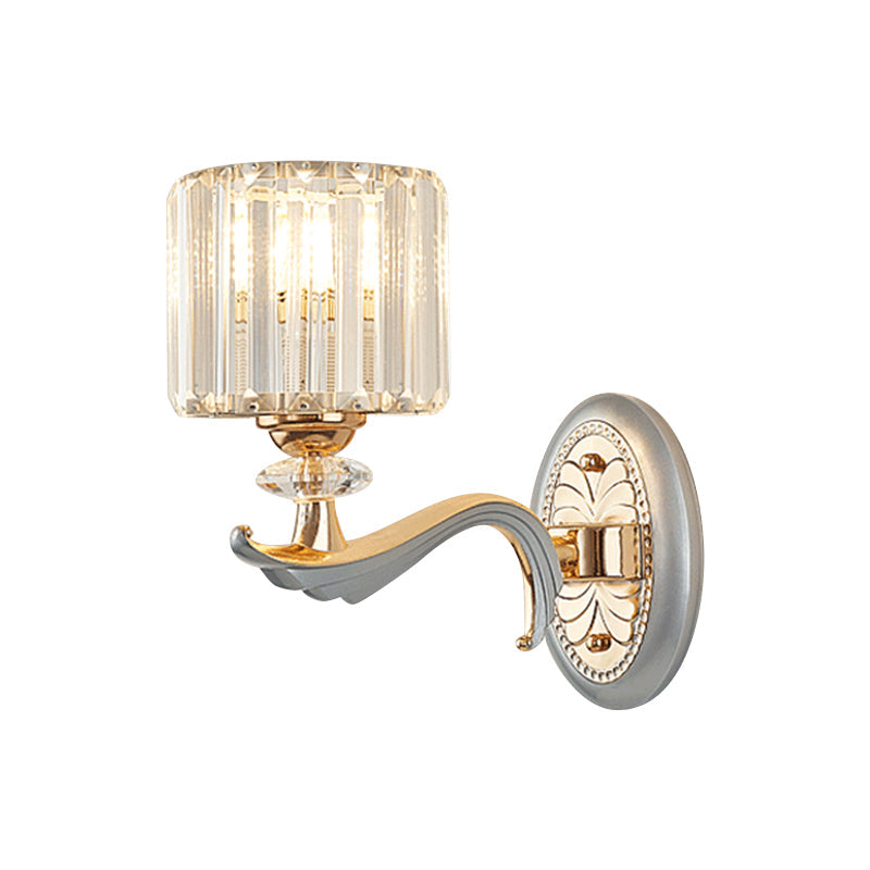 Lisslune | Modernist 1/2-head wall lighting gold cylinder wall lamp with clear crystal shade