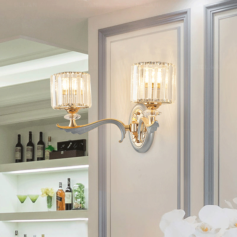Lisslune | Modernist 1/2-head wall lighting gold cylinder wall lamp with clear crystal shade