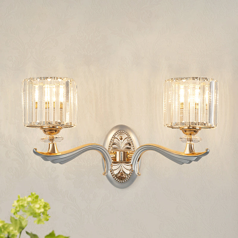 Lisslune | Modernist 1/2-head wall lighting gold cylinder wall lamp with clear crystal shade