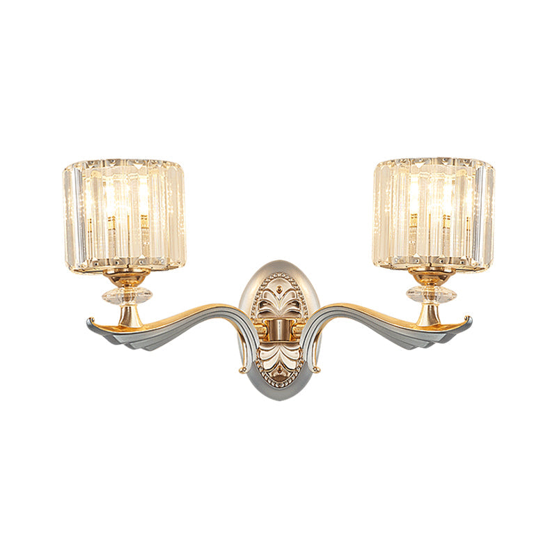 Lisslune | Modernist 1/2-head wall lighting gold cylinder wall lamp with clear crystal shade