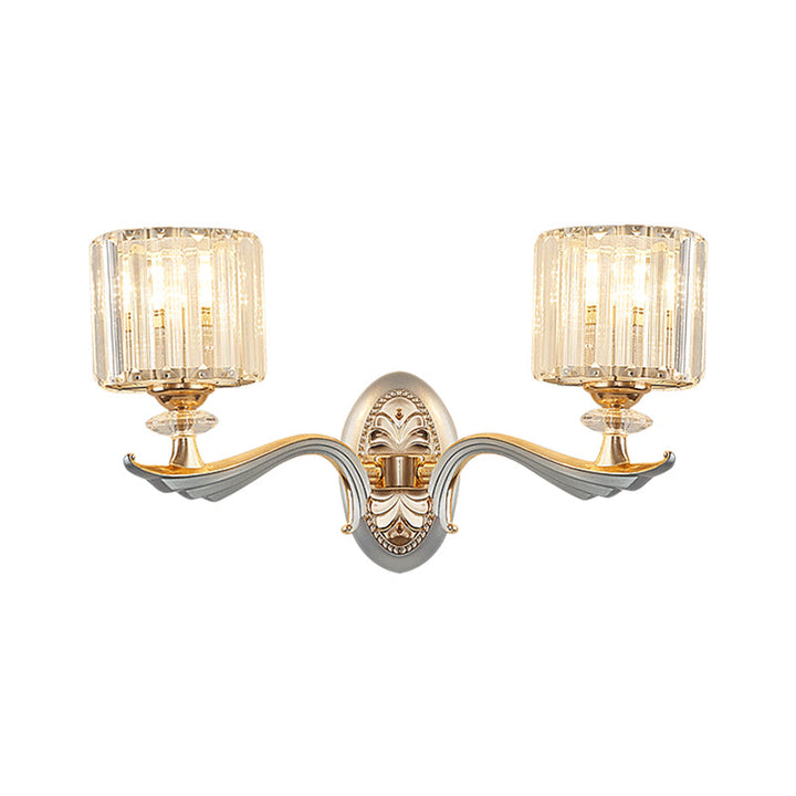 Lisslune | Modernist 1/2-head wall lighting gold cylinder wall lamp with clear crystal shade