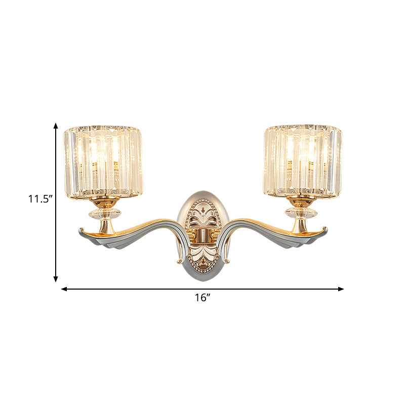 Lisslune | Modernist 1/2-head wall lighting gold cylinder wall lamp with clear crystal shade