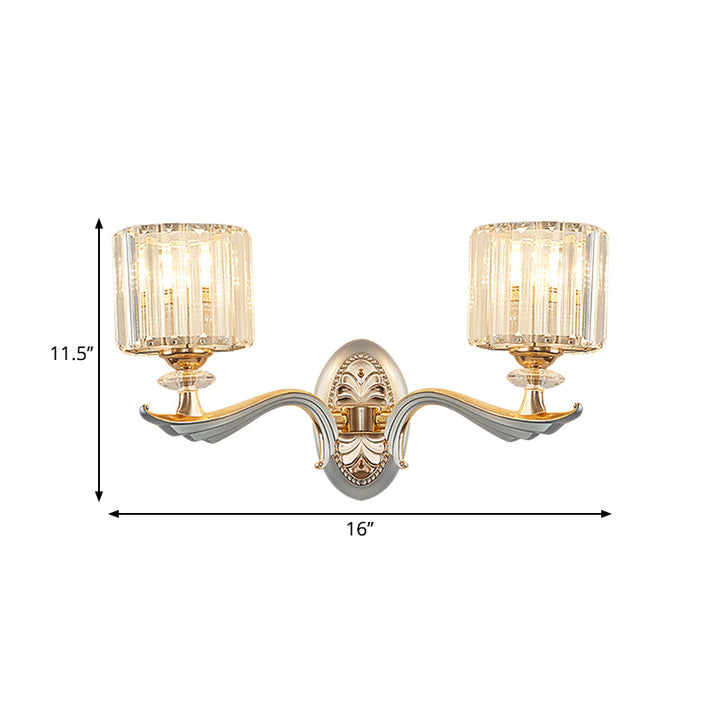 Lisslune | Modernist 1/2-head wall lighting gold cylinder wall lamp with clear crystal shade