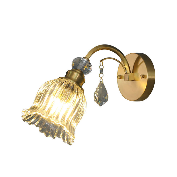 Lisslune | Flower Wall Mount Lighting Simplicity Faceted Glass 1 Bulb Living Room Wall Light Wall Sconce in Gold