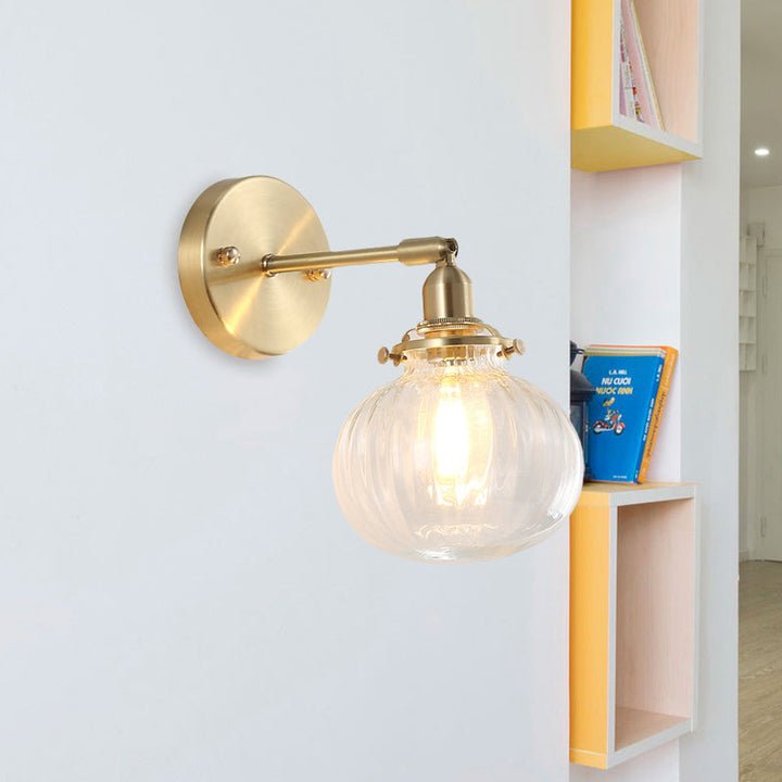Skørter | 1 Light Wall Lamp Colonial Orb Clear/Cognac Prism Glass Wall Light Lighting Fixture in Gold