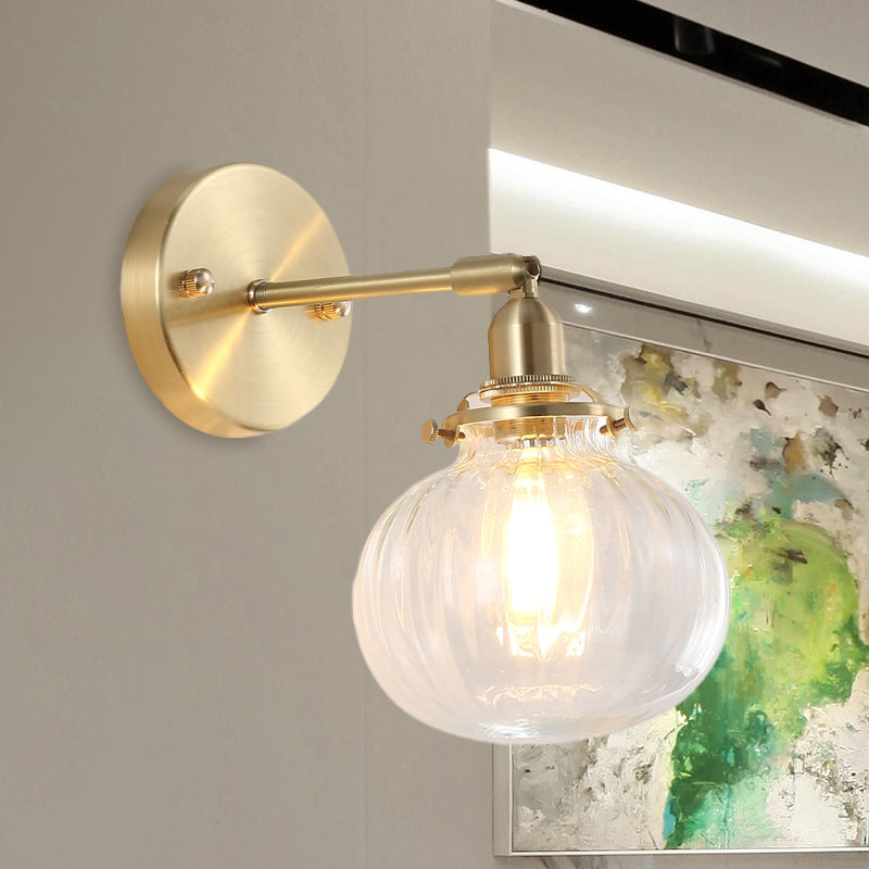Skørter | 1 Light Wall Lamp Colonial Orb Clear/Cognac Prism Glass Wall Light Lighting Fixture in Gold