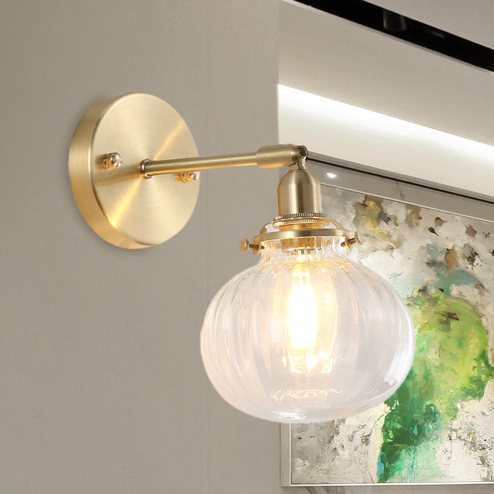Skørter | 1 Light Wall Lamp Colonial Orb Clear/Cognac Prism Glass Wall Light Lighting Fixture in Gold