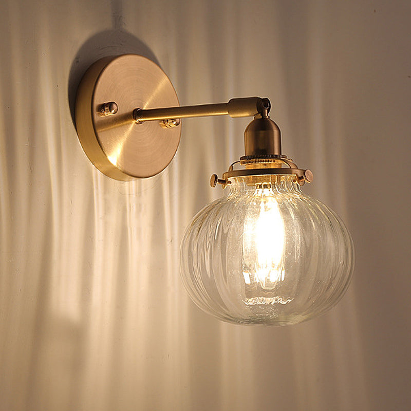 Skørter | 1 Light Wall Lamp Colonial Orb Clear/Cognac Prism Glass Wall Light Lighting Fixture in Gold