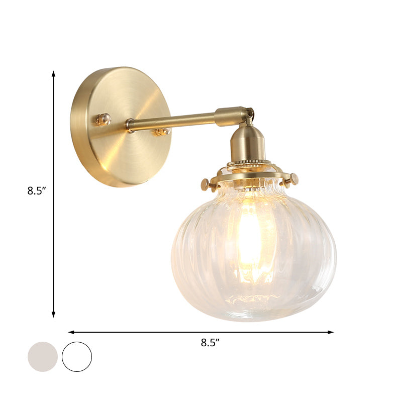 Skørter | 1 Light Wall Lamp Colonial Orb Clear/Cognac Prism Glass Wall Light Lighting Fixture in Gold