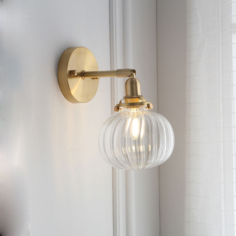 Skørter | 1 Light Wall Lamp Colonial Orb Clear/Cognac Prism Glass Wall Light Lighting Fixture in Gold