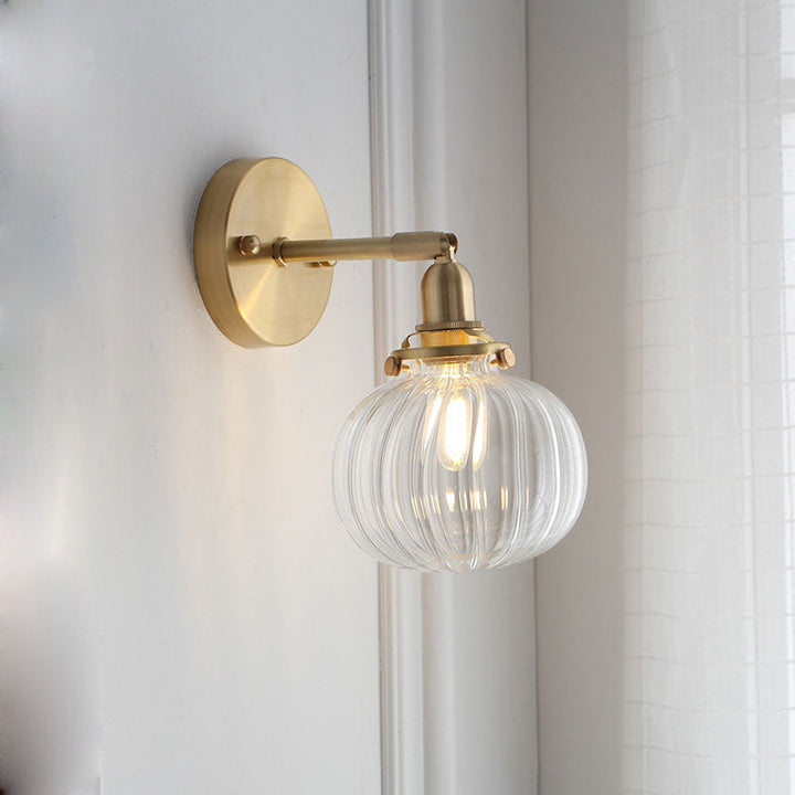 Skørter | 1 Light Wall Lamp Colonial Orb Clear/Cognac Prism Glass Wall Light Lighting Fixture in Gold