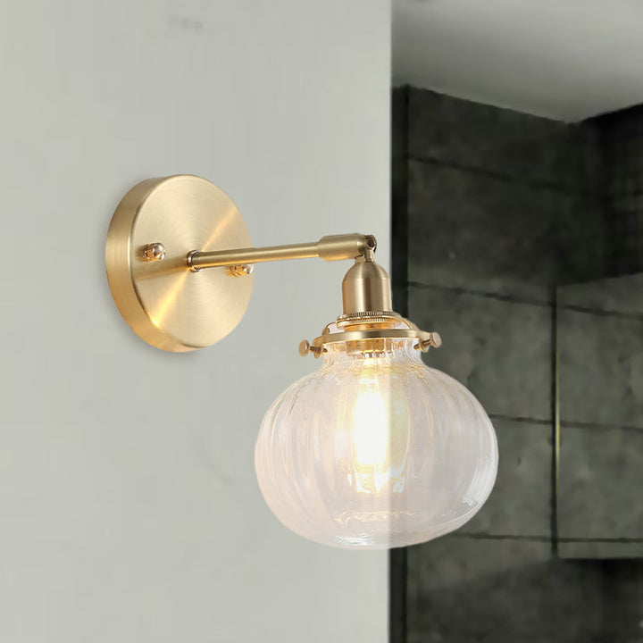 Skørter | 1 Light Wall Lamp Colonial Orb Clear/Cognac Prism Glass Wall Light Lighting Fixture in Gold
