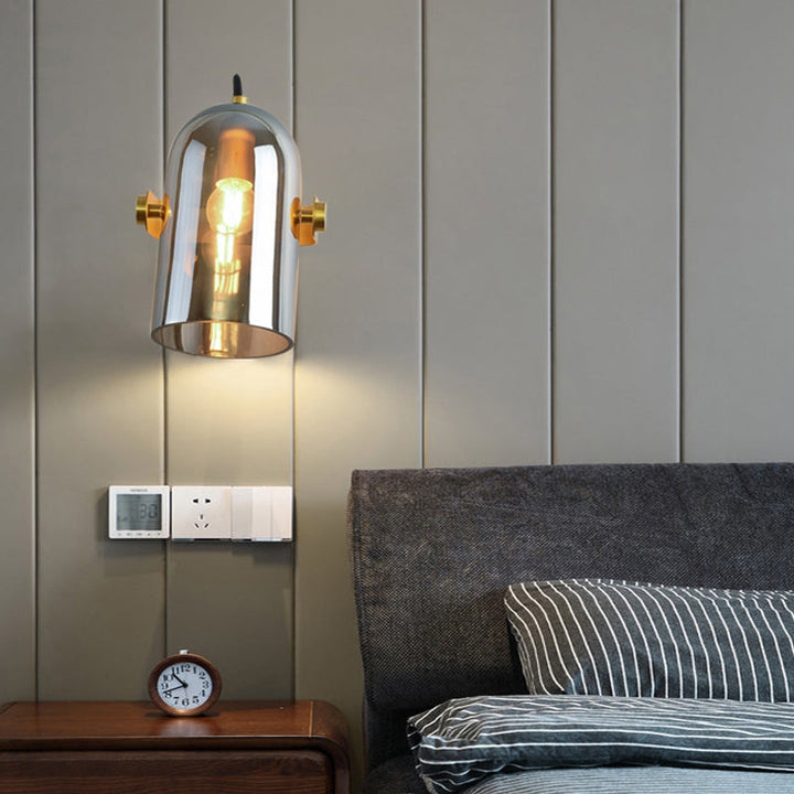 Lisslune | Swivel Shade Cloche Nightstand Wall Light Ideas Amber/Smoked Glass 1 Bulb Vintage Wall Mounted Light