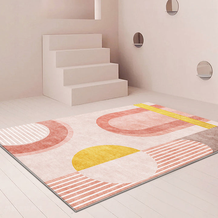 Lisslune | Stylish Orange Modernist Carpet Polyester Geometric Pattern Carpet Washable Pet-Friendly Non-Slip Carpet for the Living Room