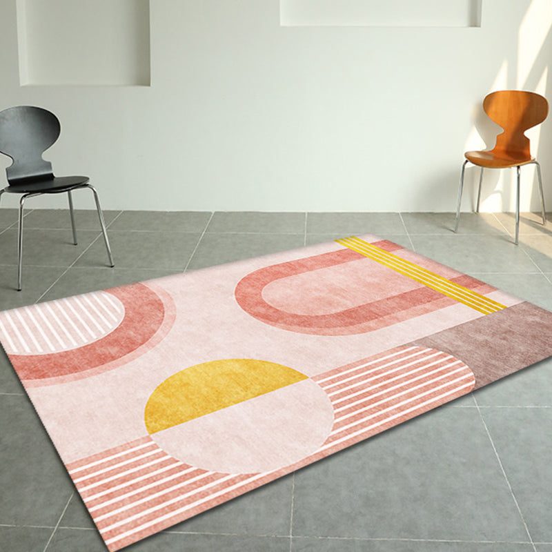 Lisslune | Stylish Orange Modernist Carpet Polyester Geometric Pattern Carpet Washable Pet-Friendly Non-Slip Carpet for the Living Room