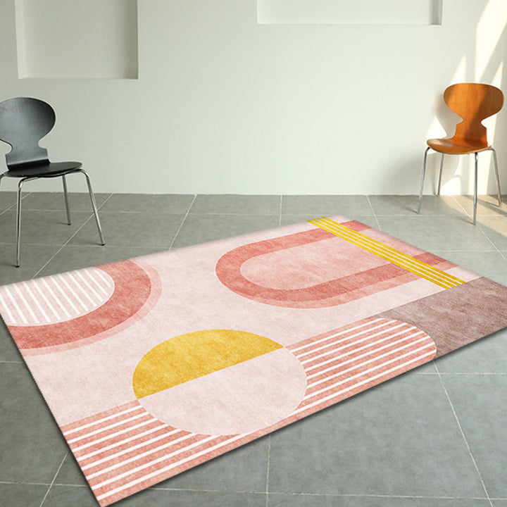 Lisslune | Stylish Orange Modernist Carpet Polyester Geometric Pattern Carpet Washable Pet-Friendly Non-Slip Carpet for the Living Room