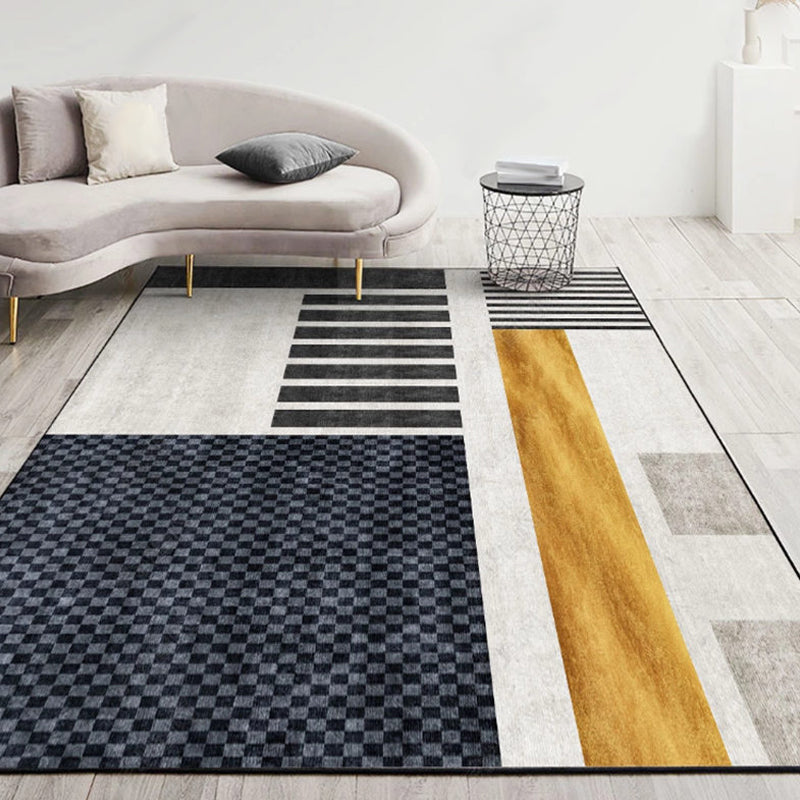 Lisslune | Modernist Geometric Pattern Rug with Strips Multicolor Polyester Rug Non-Slip Back Washable Pet Friendly Carpet for Home