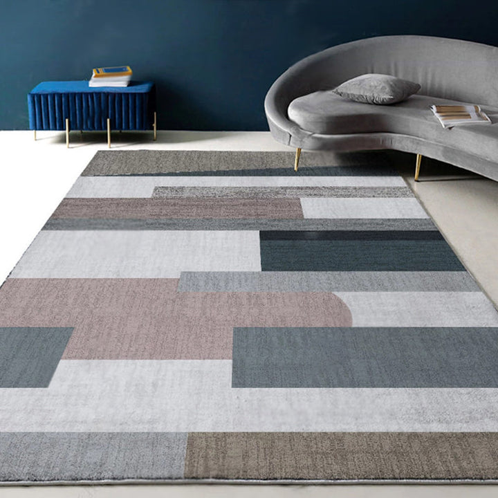 Lisslune | Modernist Geometric Pattern Rug with Strips Multicolor Polyester Rug Non-Slip Back Washable Pet Friendly Carpet for Home