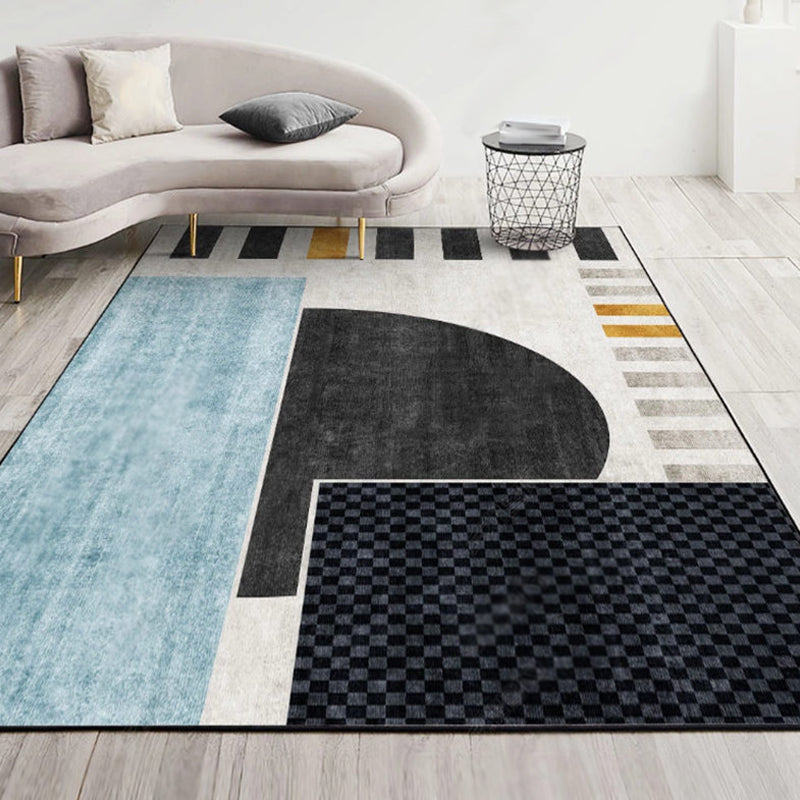 Lisslune | Modernist Geometric Pattern Rug with Strips Multicolor Polyester Rug Non-Slip Back Washable Pet Friendly Carpet for Home