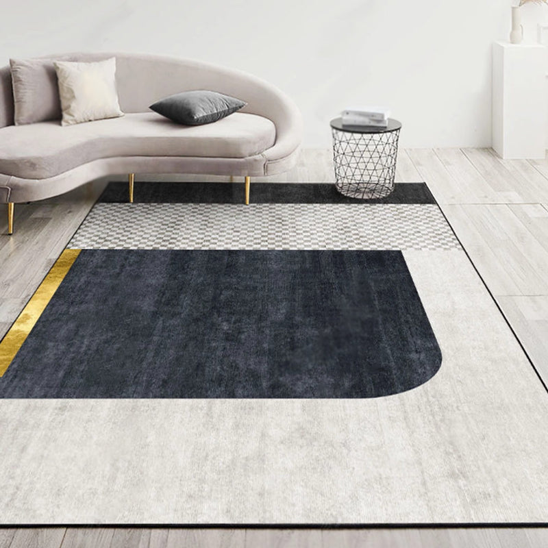 Lisslune | Modernist Geometric Pattern Rug with Strips Multicolor Polyester Rug Non-Slip Back Washable Pet Friendly Carpet for Home