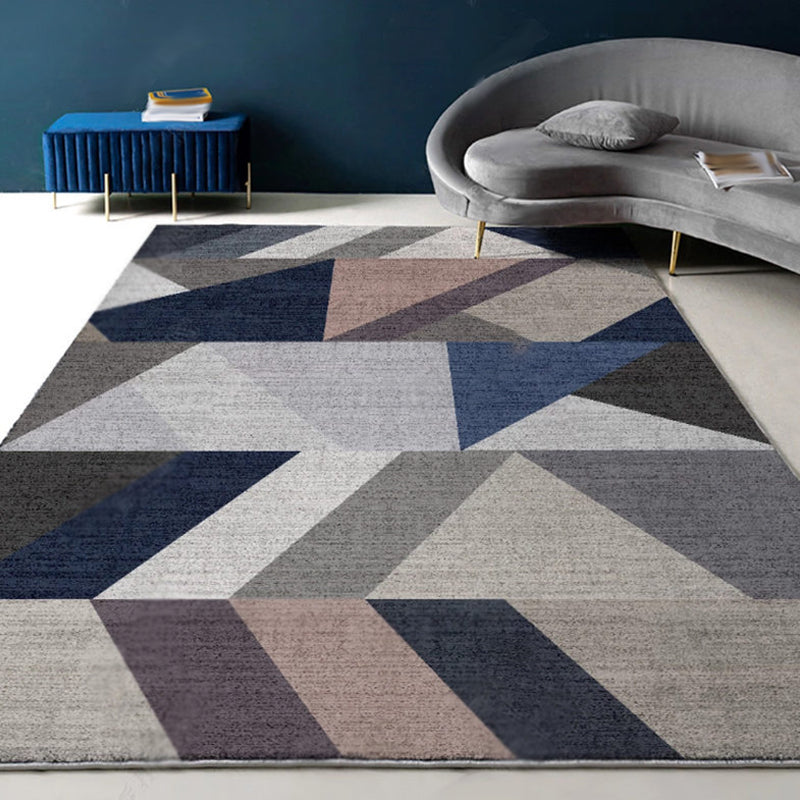 Lisslune | Modernist Geometric Pattern Rug with Strips Multicolor Polyester Rug Non-Slip Back Washable Pet Friendly Carpet for Home