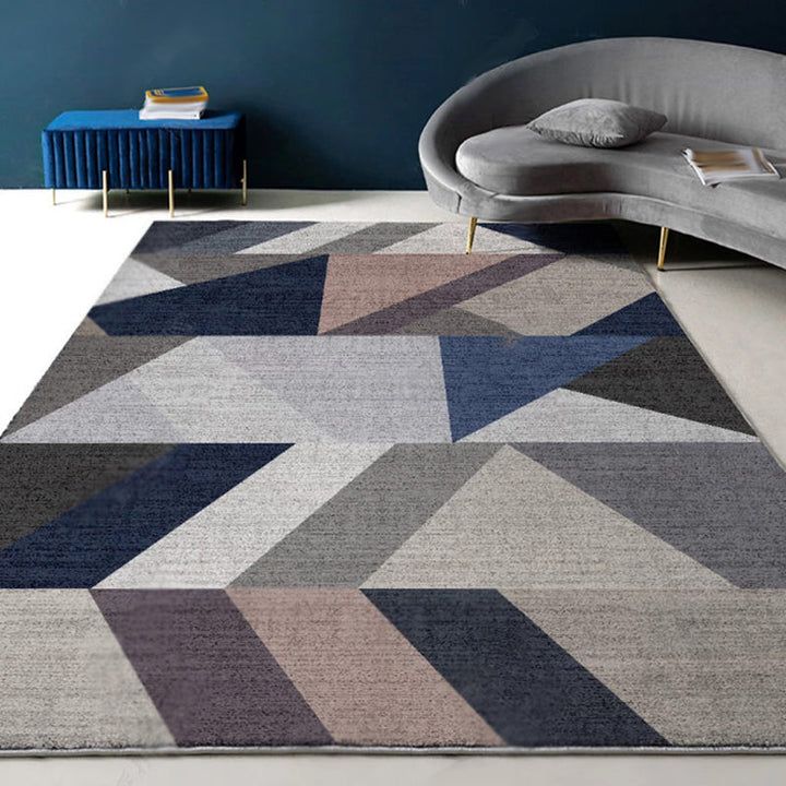 Lisslune | Modernist Geometric Pattern Rug with Strips Multicolor Polyester Rug Non-Slip Back Washable Pet Friendly Carpet for Home