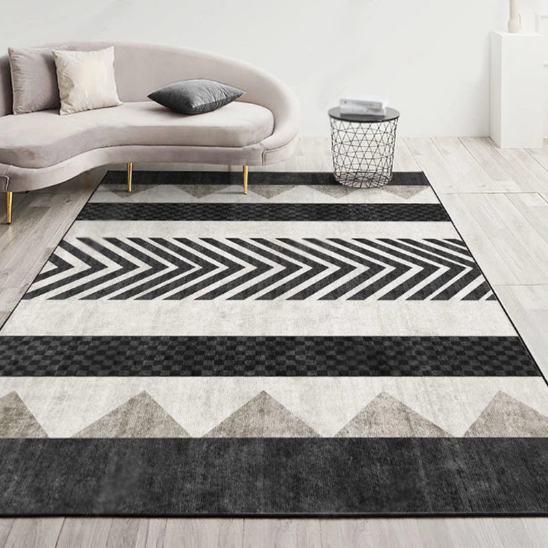 Lisslune | Modernist Geometric Pattern Rug with Strips Multicolor Polyester Rug Non-Slip Back Washable Pet Friendly Carpet for Home