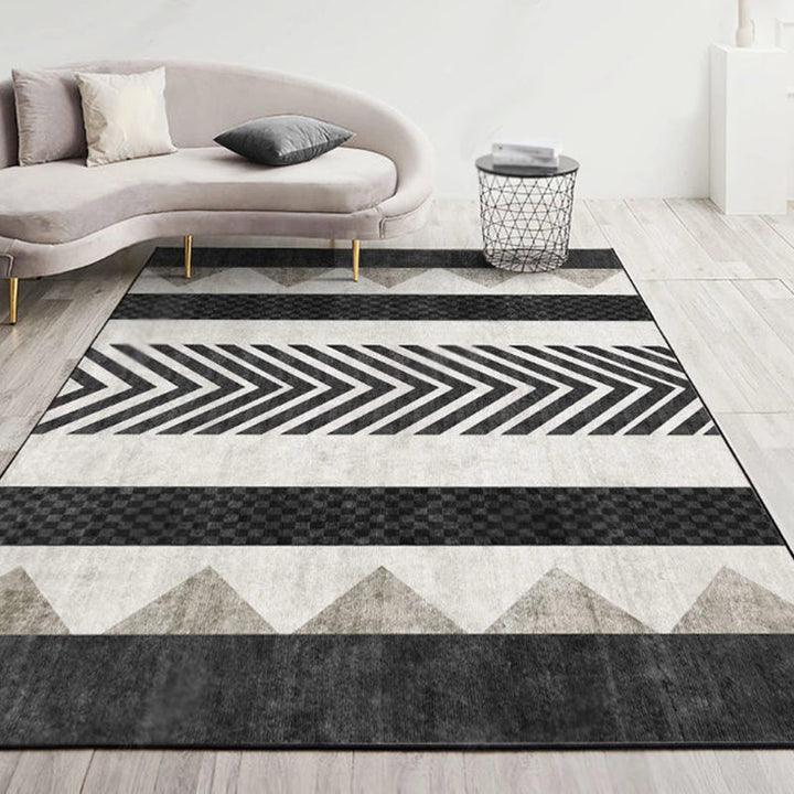 Lisslune | Modernist Geometric Pattern Rug with Strips Multicolor Polyester Rug Non-Slip Back Washable Pet Friendly Carpet for Home