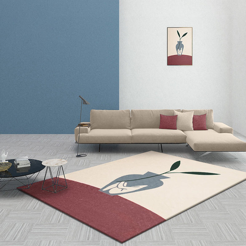 Lisslune | Modernist Vase Pattern Rug Blue and Orange Polyester Rug Non-Slip Back Washable Pet-Friendly Rug for Home