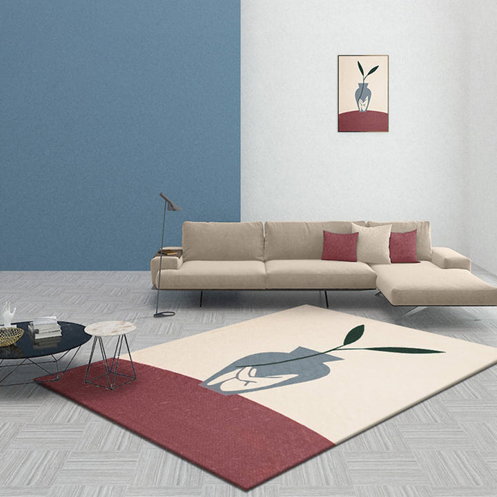 Lisslune | Modernist Vase Pattern Rug Blue and Orange Polyester Rug Non-Slip Back Washable Pet-Friendly Rug for Home