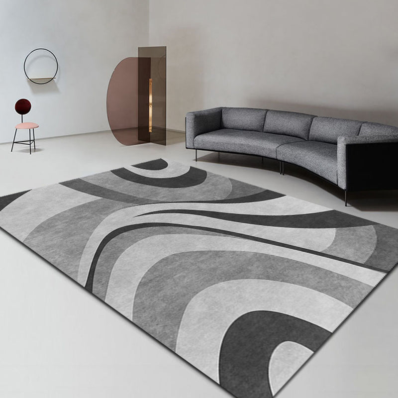 Lisslune | Stylish Modernism Carpet Gray and Red Swirl Striped Pattern Carpet Animal-Friendly Non-Slip Washable Area Carpet for Decoration