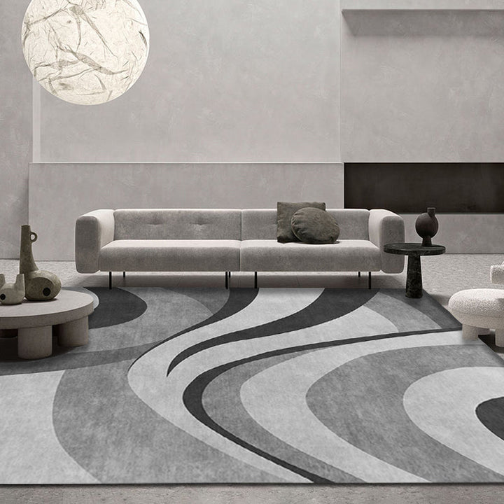 Lisslune | Stylish Modernism Carpet Gray and Red Swirl Striped Pattern Carpet Animal-Friendly Non-Slip Washable Area Carpet for Decoration