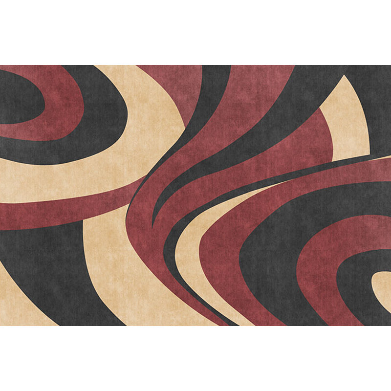 Lisslune | Stylish Modernism Carpet Gray and Red Swirl Striped Pattern Carpet Animal-Friendly Non-Slip Washable Area Carpet for Decoration