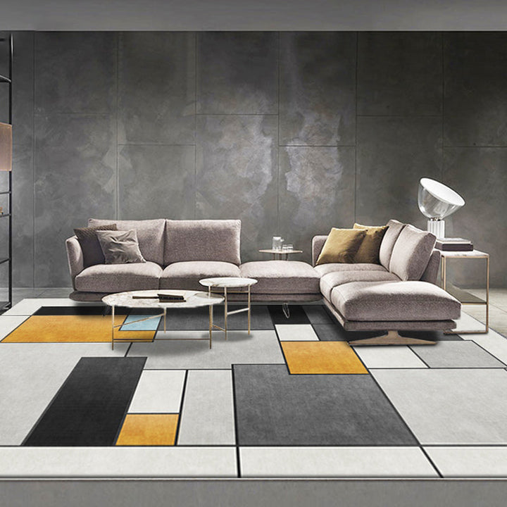 Lisslune | Stylish gray novelty rug polyester geometric pattern rug washable pet-friendly non-slip rug for the living room