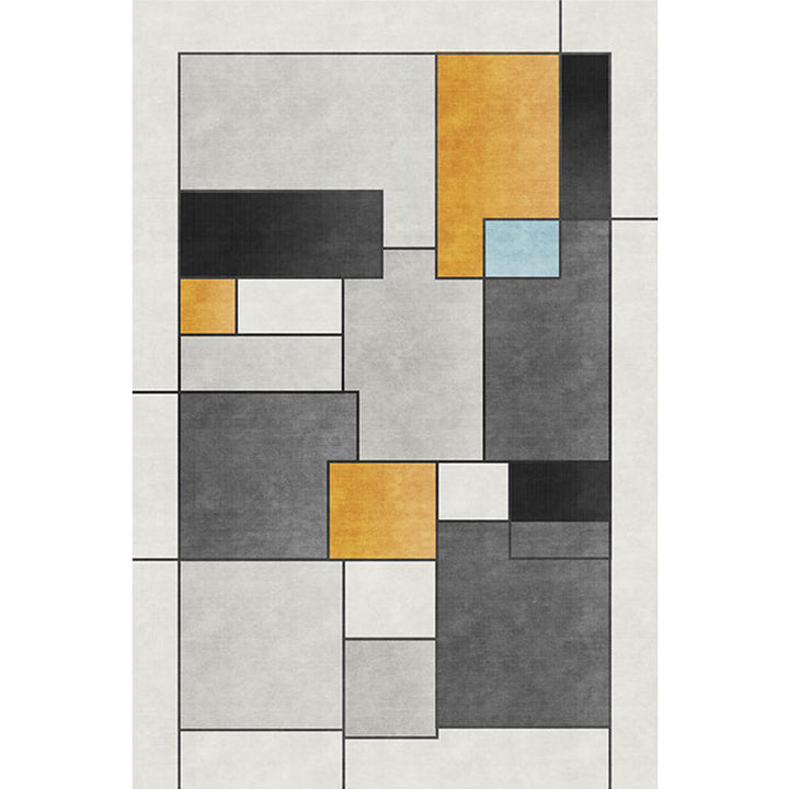 Lisslune | Stylish gray novelty rug polyester geometric pattern rug washable pet-friendly non-slip rug for the living room