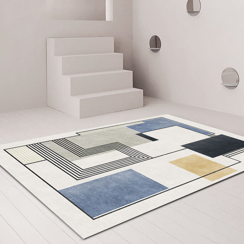 Lisslune | Novelty Geometric Pattern Rug with Stripes Blue Polyester Rug Non-Slip Back Washable Pet-Friendly Rug for Home