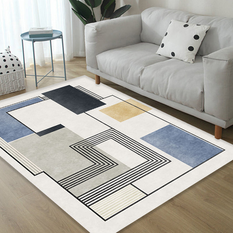Lisslune | Novelty Geometric Pattern Rug with Stripes Blue Polyester Rug Non-Slip Back Washable Pet-Friendly Rug for Home