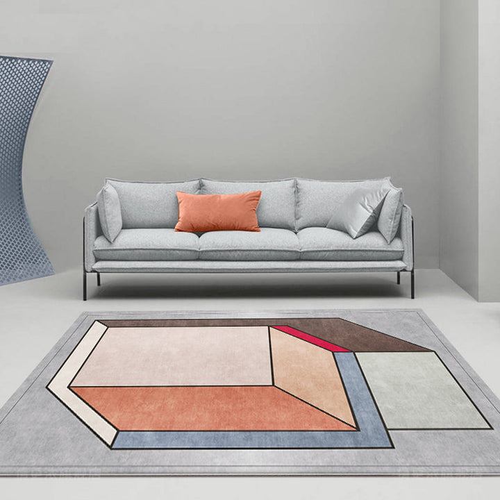 Lisslune | Funky Nordic Rug Gray and Blue 3D Geometric Pattern Rug Pet-Friendly Non-Slip Washable Area Rug for Decoration
