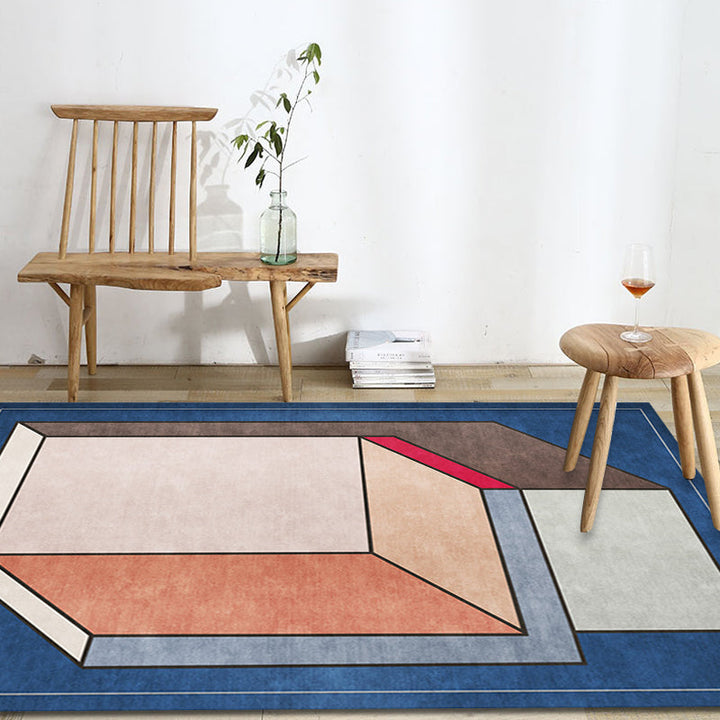 Lisslune | Funky Nordic Rug Gray and Blue 3D Geometric Pattern Rug Pet-Friendly Non-Slip Washable Area Rug for Decoration
