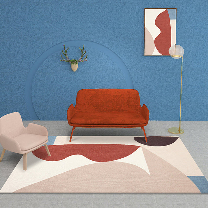 Lisslune | Unique Multicolor Modernist Carpet Polyester Color Block Carpet Washable Pet Friendly Non-Slip Rug for Living Room