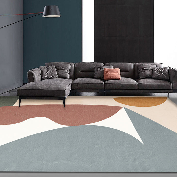 Lisslune | Unique Multicolor Modernist Carpet Polyester Color Block Carpet Washable Pet Friendly Non-Slip Rug for Living Room