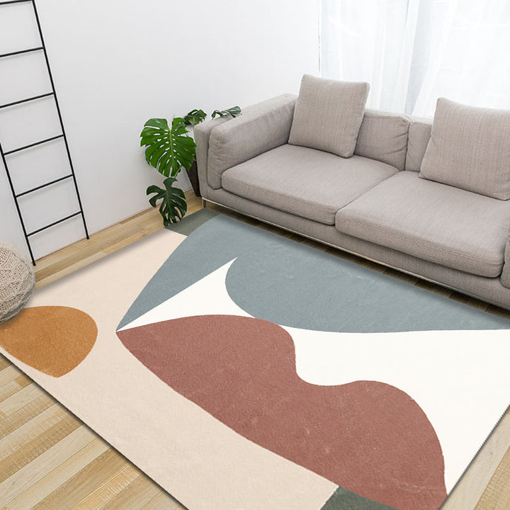 Lisslune | Unique Multicolor Modernist Carpet Polyester Color Block Carpet Washable Pet Friendly Non-Slip Rug for Living Room