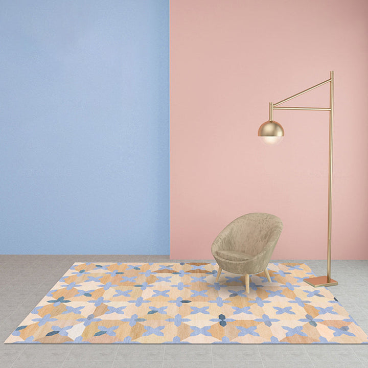 Lisslune | Simple Multicolor Modernist Carpet Polyester Geometric and Checkered Pattern Carpet Washable Pet-Friendly Non-Slip Carpet for the Living Room
