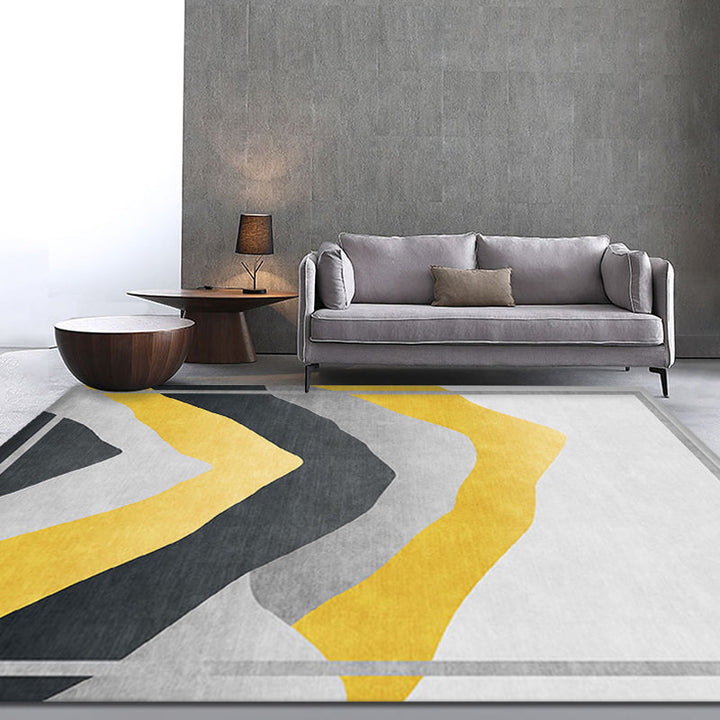 Lisslune | Gray and Yellow Color Block Carpet Polyester Modern Carpet Washable Non-Slip Pet-Friendly Carpet for the Living Room