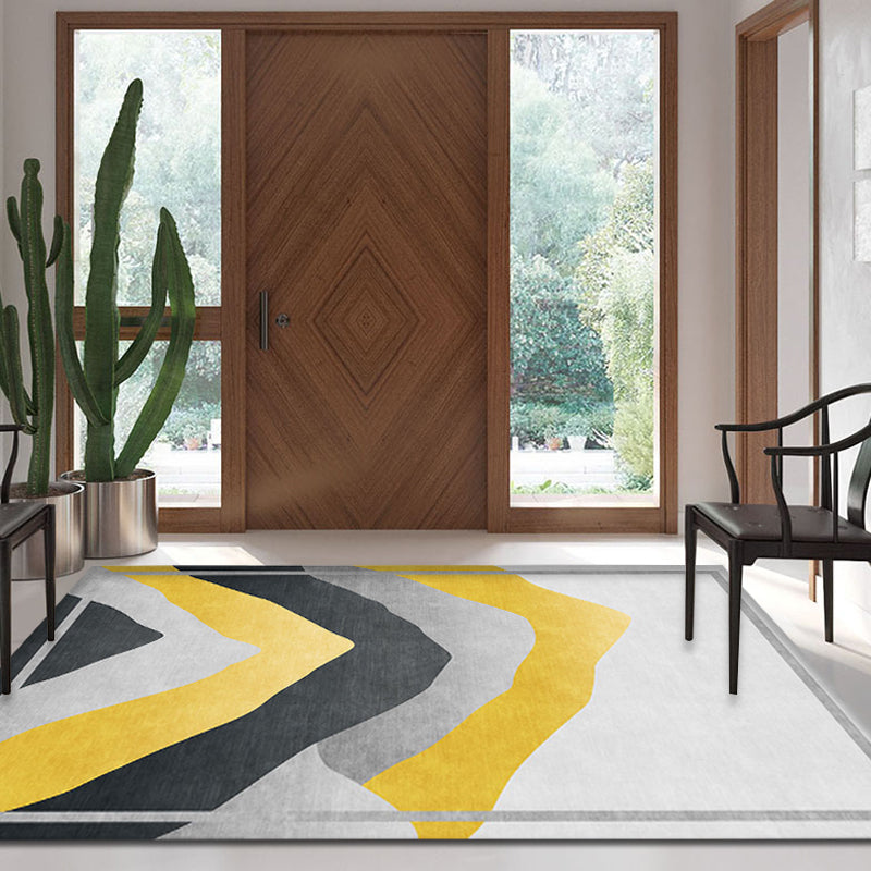 Lisslune | Gray and Yellow Color Block Carpet Polyester Modern Carpet Washable Non-Slip Pet-Friendly Carpet for the Living Room