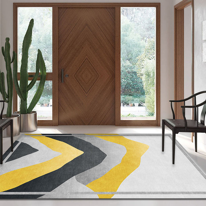 Lisslune | Gray and Yellow Color Block Carpet Polyester Modern Carpet Washable Non-Slip Pet-Friendly Carpet for the Living Room