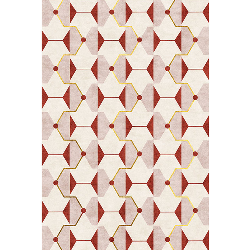 Lisslune | Novelty Geometric Pattern Rug Red Polyester Rug Non-Slip Back Washable Pet-Friendly Rug for Home