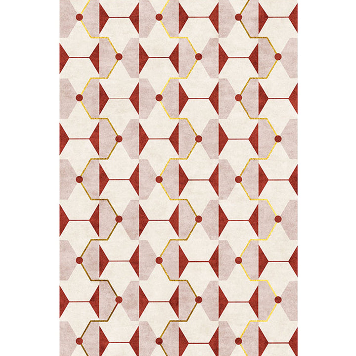 Lisslune | Novelty Geometric Pattern Rug Red Polyester Rug Non-Slip Back Washable Pet-Friendly Rug for Home
